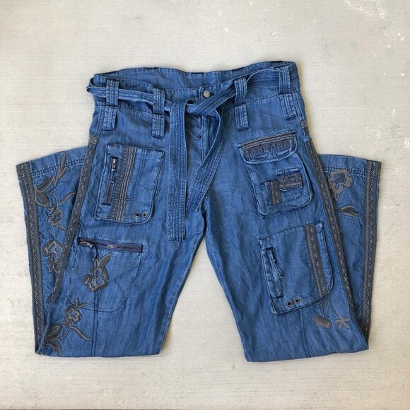 Johnny Was Biya Aventura Embroidered Cargo Denim Pants - Picture 3 of 14